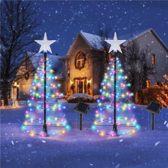 Holiday 2 Pack Solar Spiral Christmas Trees With Lights 19 Outdoor